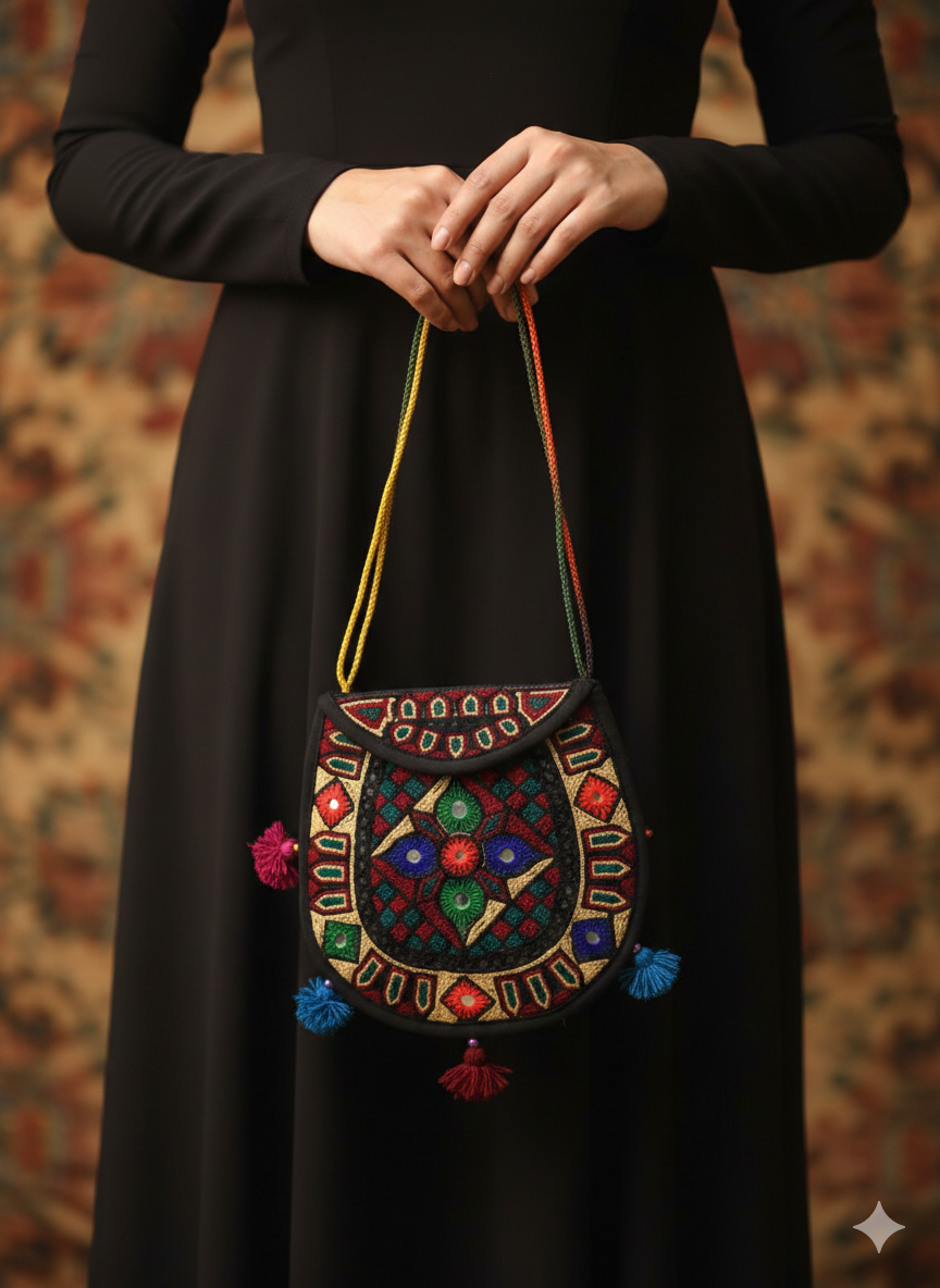 Hand-Embroidered Tribal Saddle Bag