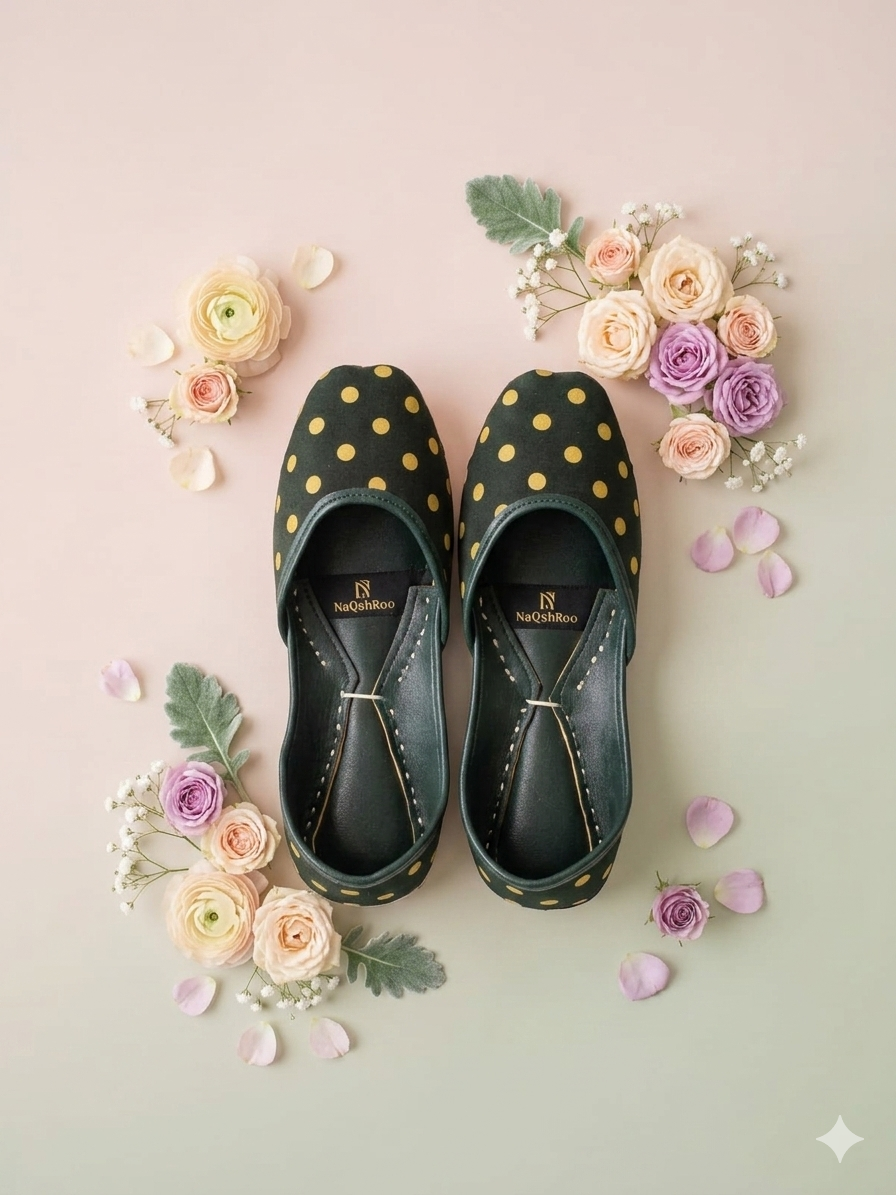 Merald & Gold Polka Dot Khussa