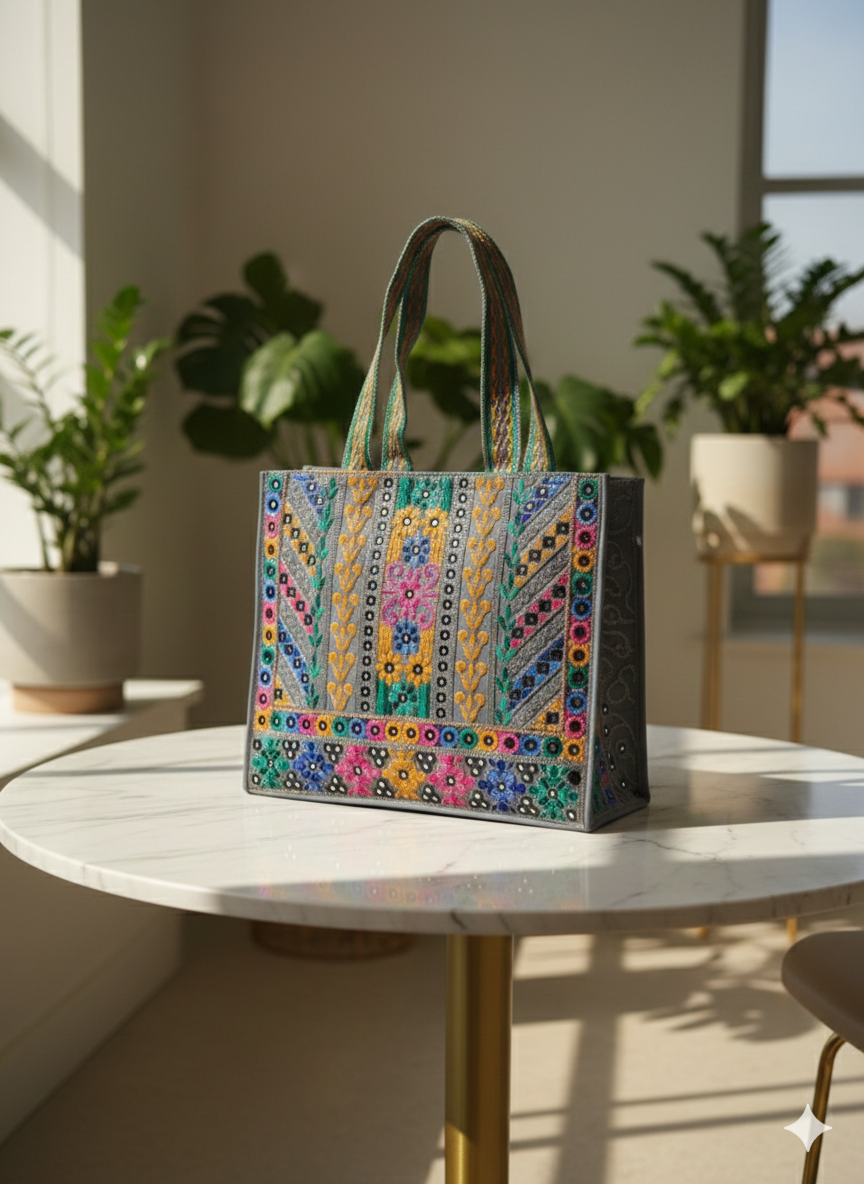 Hand-Stitched Floral Shisha Bag