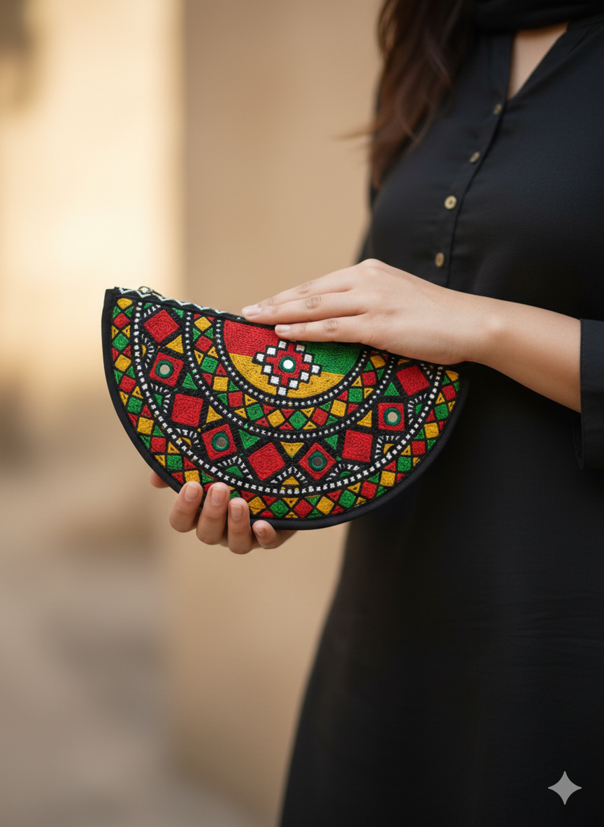 Vibrant Mosaic Hand-Embroidered Wallet