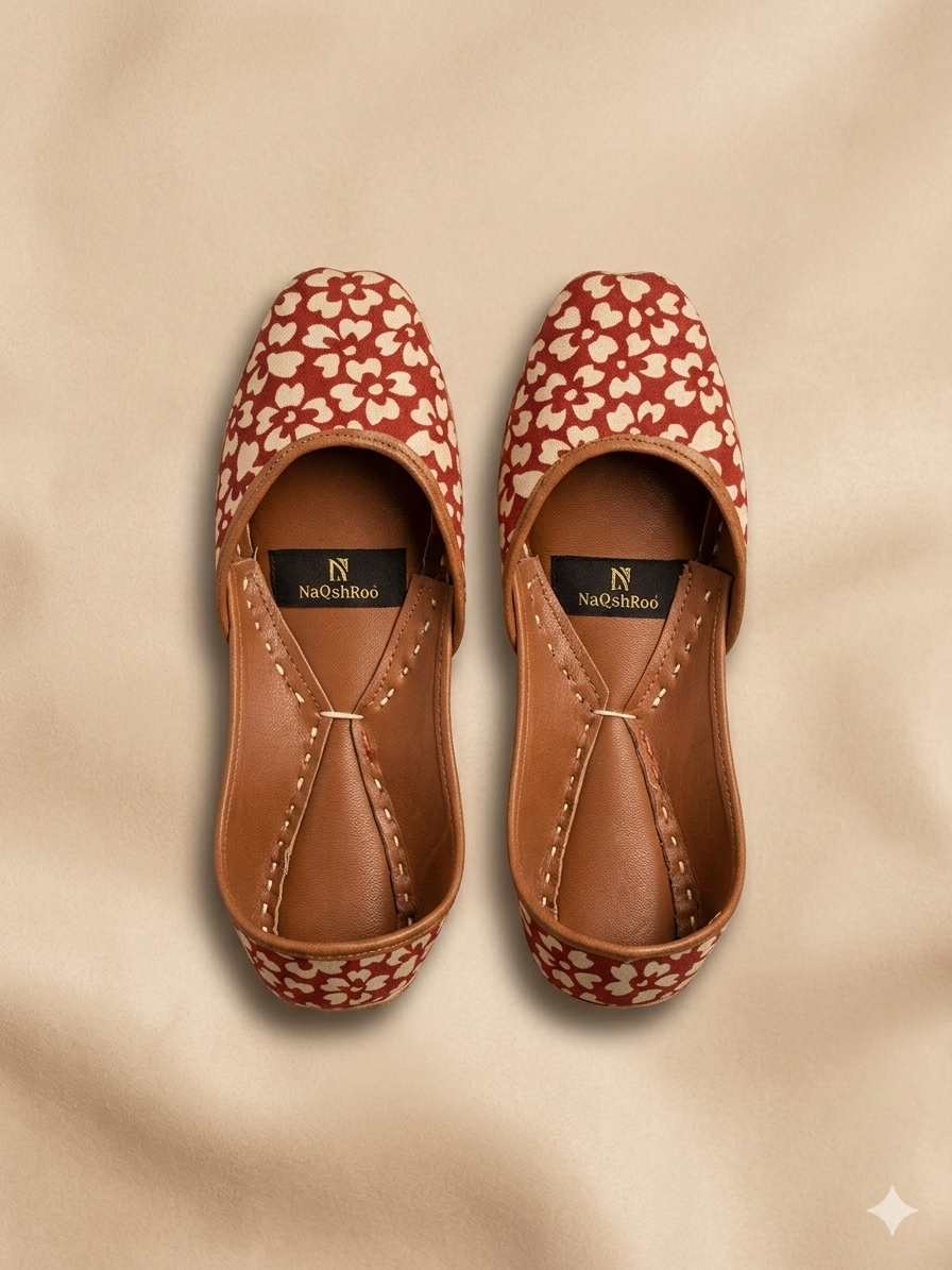 Red and Cream Floral Khussa