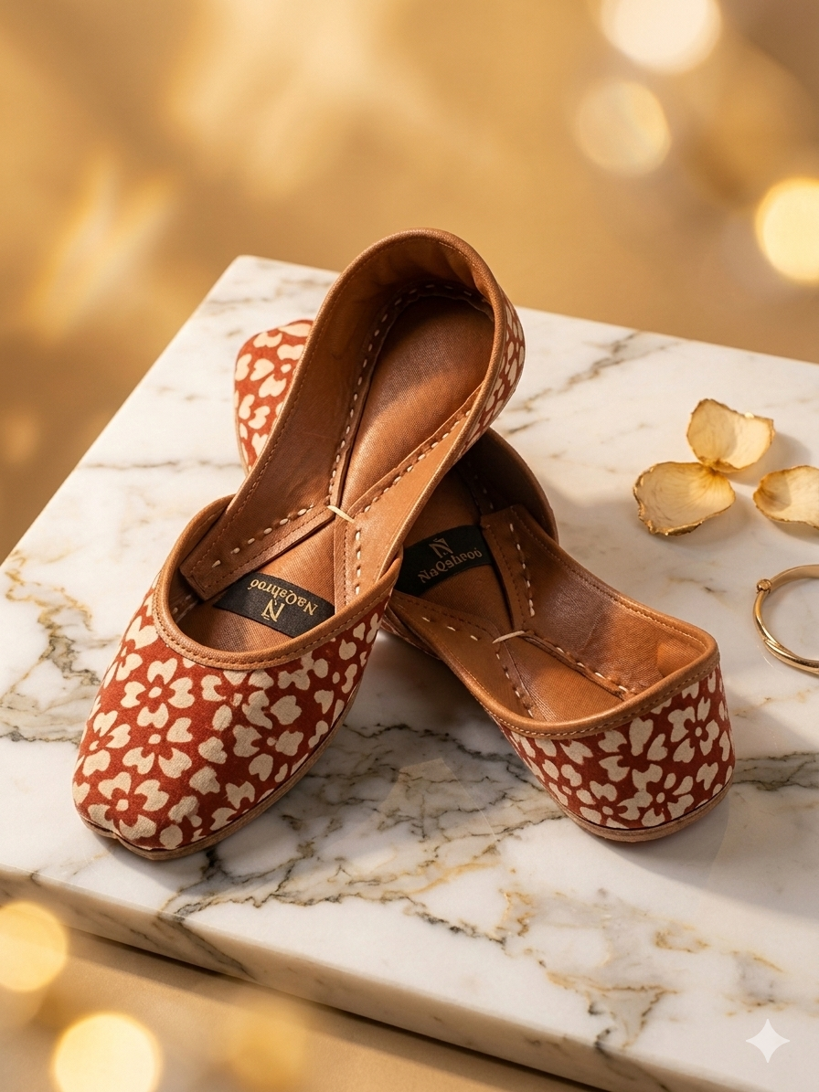 Red and Cream Floral Khussa