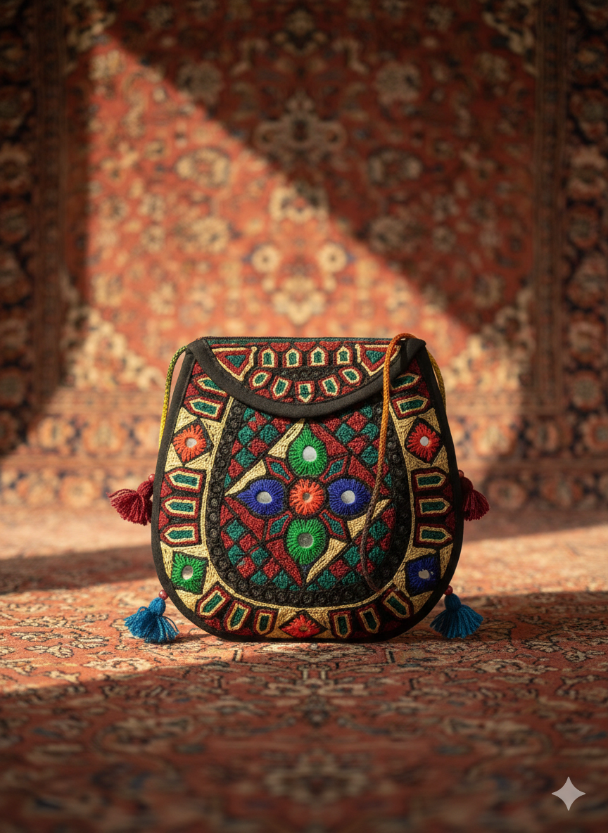 Hand-Embroidered Tribal Saddle Bag