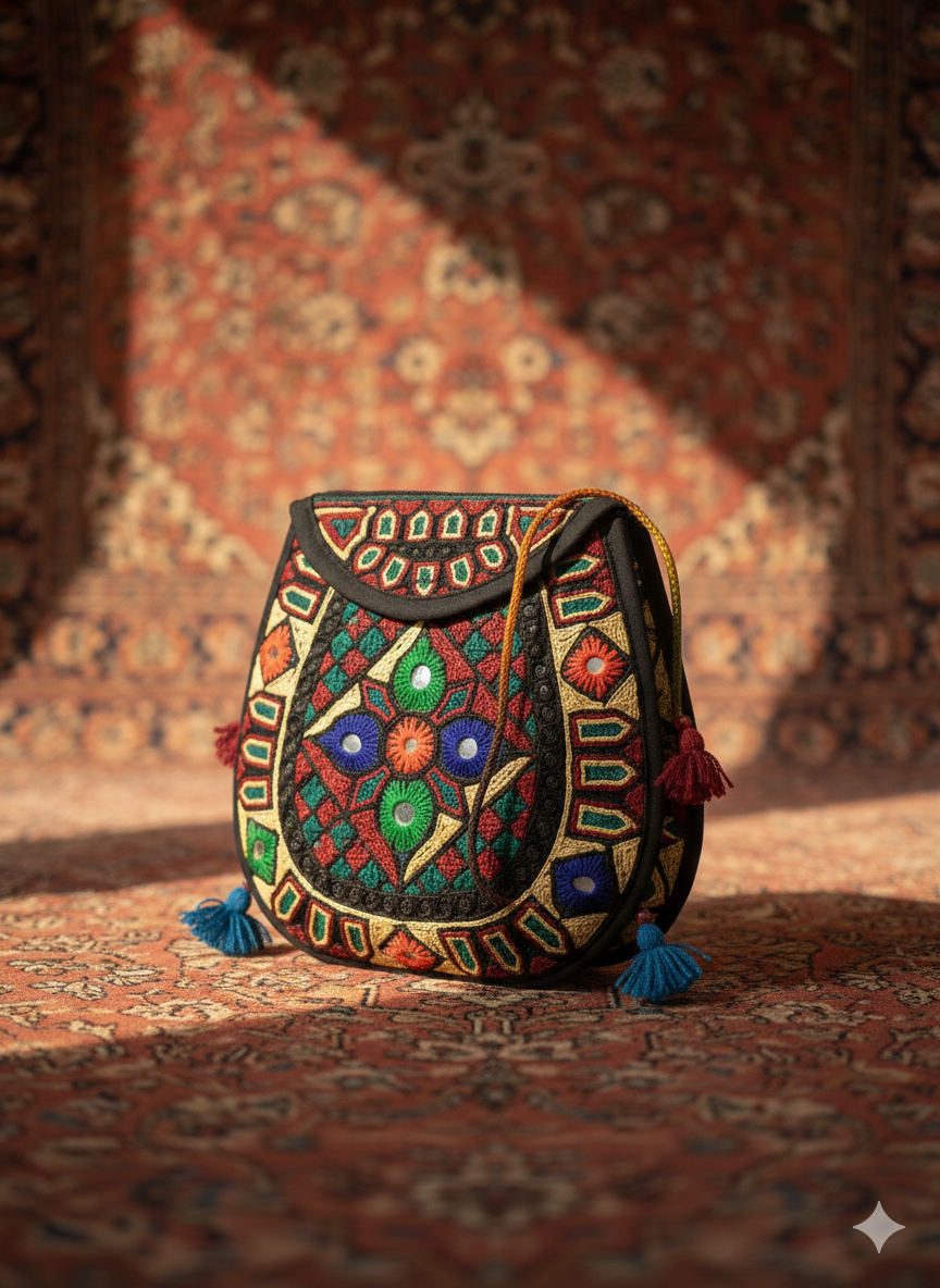 Hand-Embroidered Tribal Saddle Bag