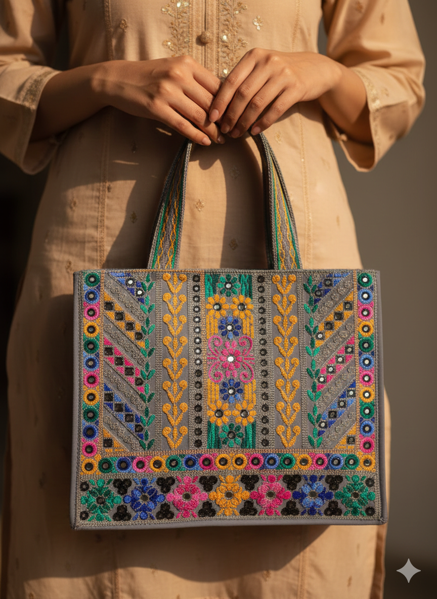 Hand-Stitched Floral Shisha Bag
