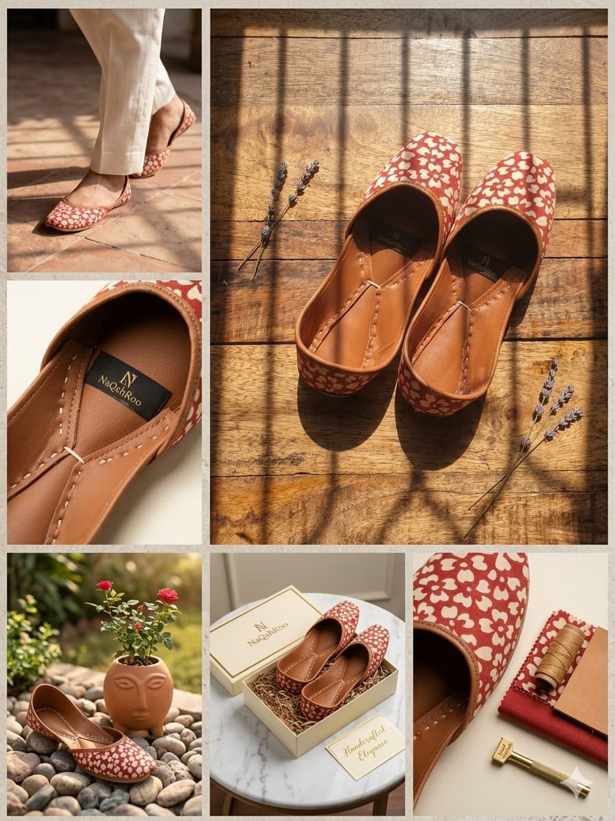 Red and Cream Floral Khussa