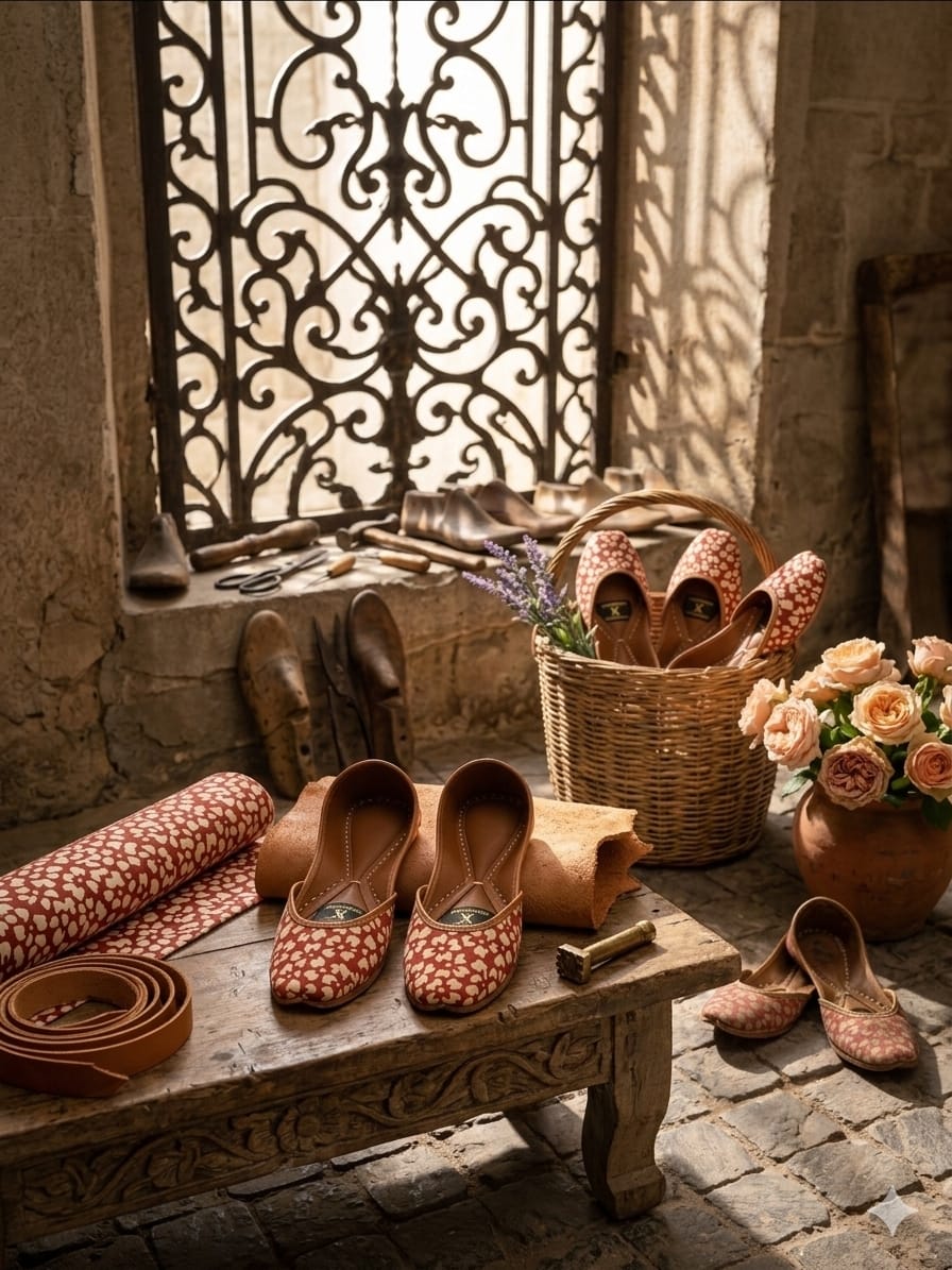 Red and Cream Floral Khussa